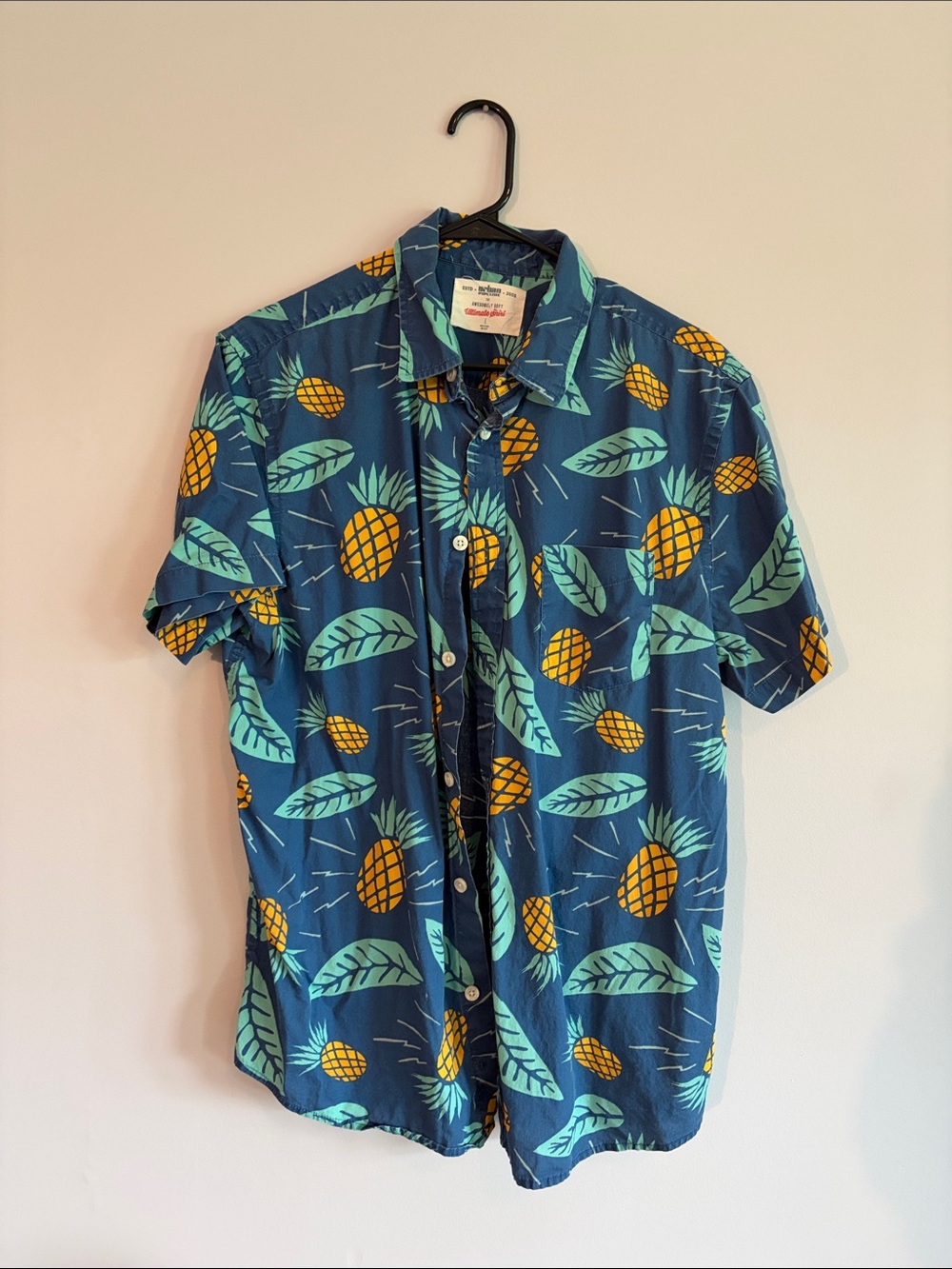 urban pipeline Pineapple Print Button-Down Shirt - Blue/Yellow/Teal